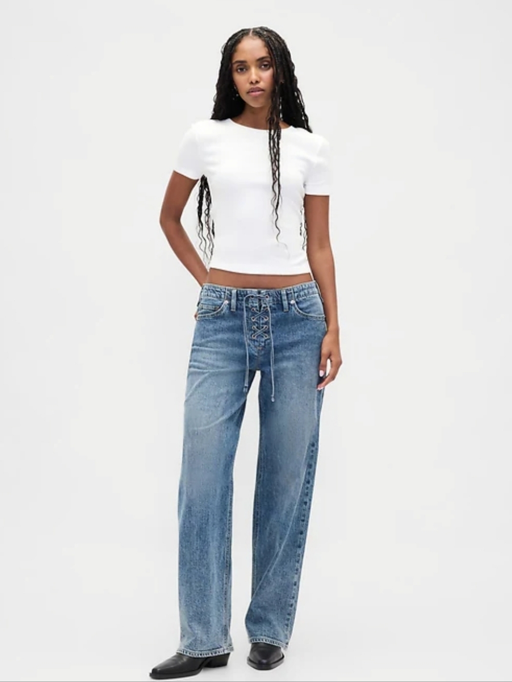 NWOT GAP '90s Loose Low Rise Medium Indigo 28 Lace-up Jeans